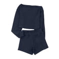 thumbnail image 7 of Ribbed Knit 2 Piece Outfits for Women Casual High Waist Shorts Sets Off Shoulder Long Sleeve Top and Sweatshorts (L, Blue), 7 of 7