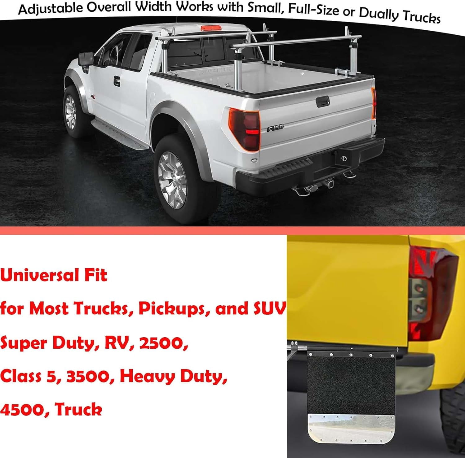 2" 2.5" 3" Hitch Mounted Mud Flaps, W/Stainless Steel Mud Flap Weights/Backing Plate Universal Heavy-Duty Mud Flaps System Height and Width Adjustable for Most Types of Vehicles