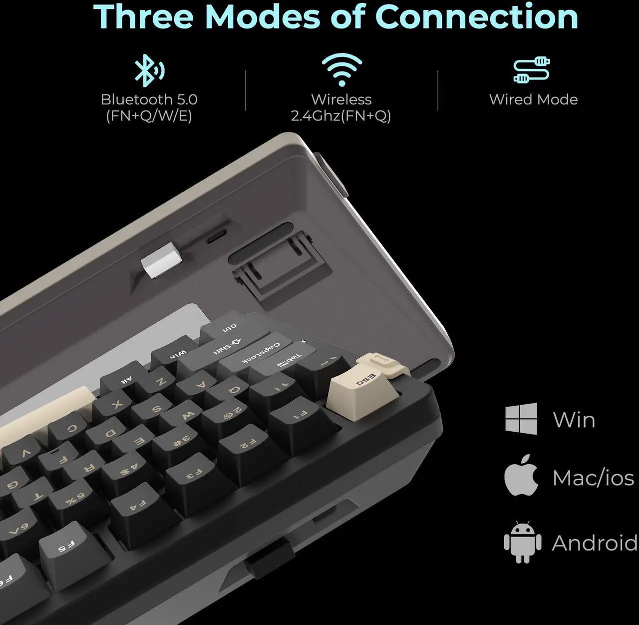 Rosewill Neon S75 Wireless Mechanical Keyboard, 80-Key Layout w/ Volume Knob, Bluetooth / 2.4GHz / USB-C, Hot-Swappable Blue Switches, RGB Backlit, 6000mAh Battery, Windows & macOS, Black