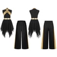 thumbnail image 3 of iiniim Girls Metallic Sleeveless Irregular Liturgical Praise Dance Dress with Wide Leg Pants Set Worship Dancewear Black 16, 3 of 7