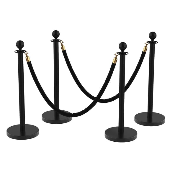 QinaQin 4pcs Stanchions and Velvet Ropes,Stainless Steel Stanchion Posts Red Carpet Runner Poles,Black