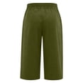 thumbnail image 4 of Wutalume Women's Cotton Linen Capri Pants Elastic Waist Casual Loose Straight Leg Beach Pocket Trousers Summer Vacation,Army Green L, 4 of 5