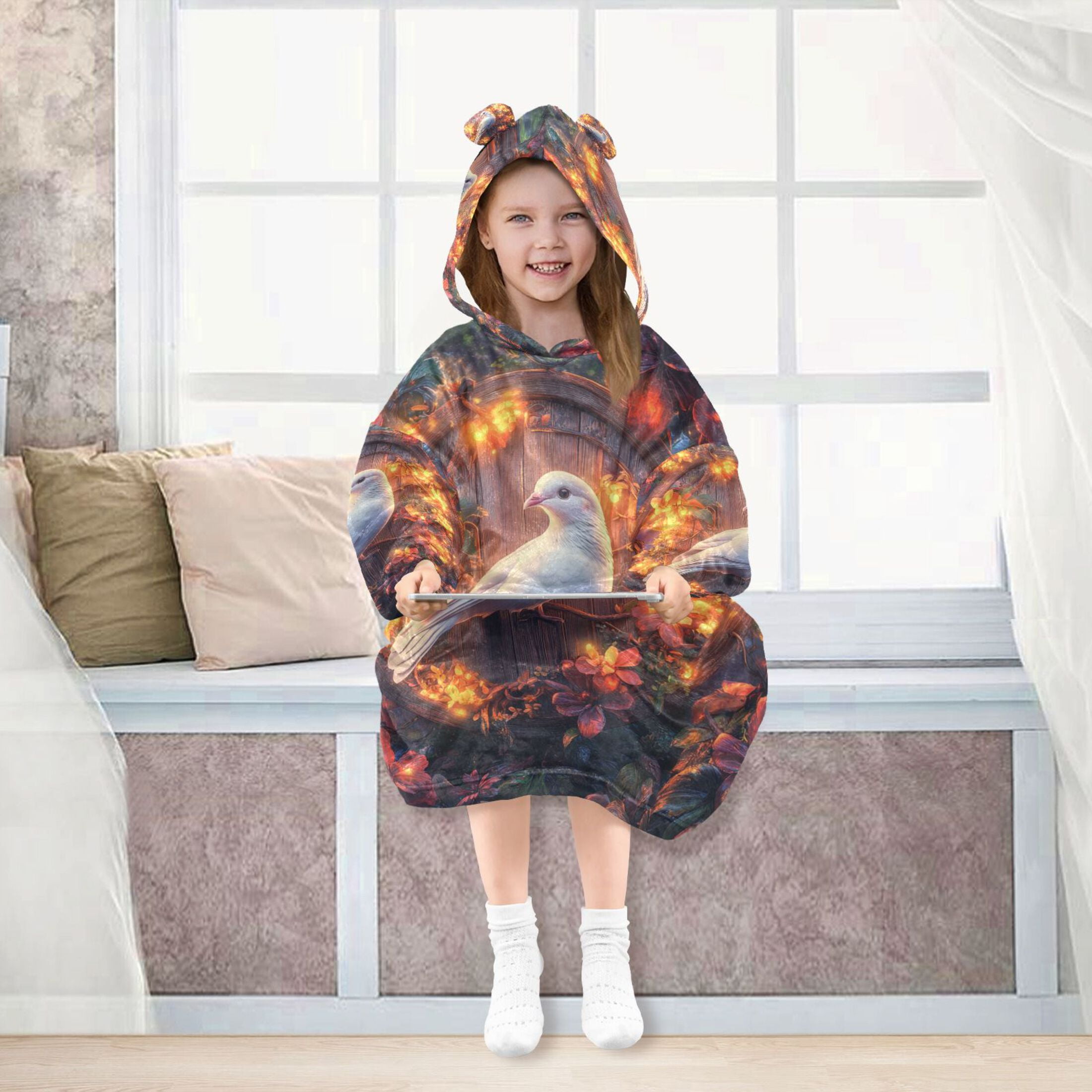 YAZAOO Kids Wearable Blanket Hoodie Warm and Cozy Dove Of Dreams Flannel Sweatshirt