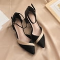 thumbnail image 1 of Rimocy-zapatos de tacón medio para mujer, calzado de punta estrecha con correa en el tobillo, de cuero Pu, con retales, para oficina, 1 of 5