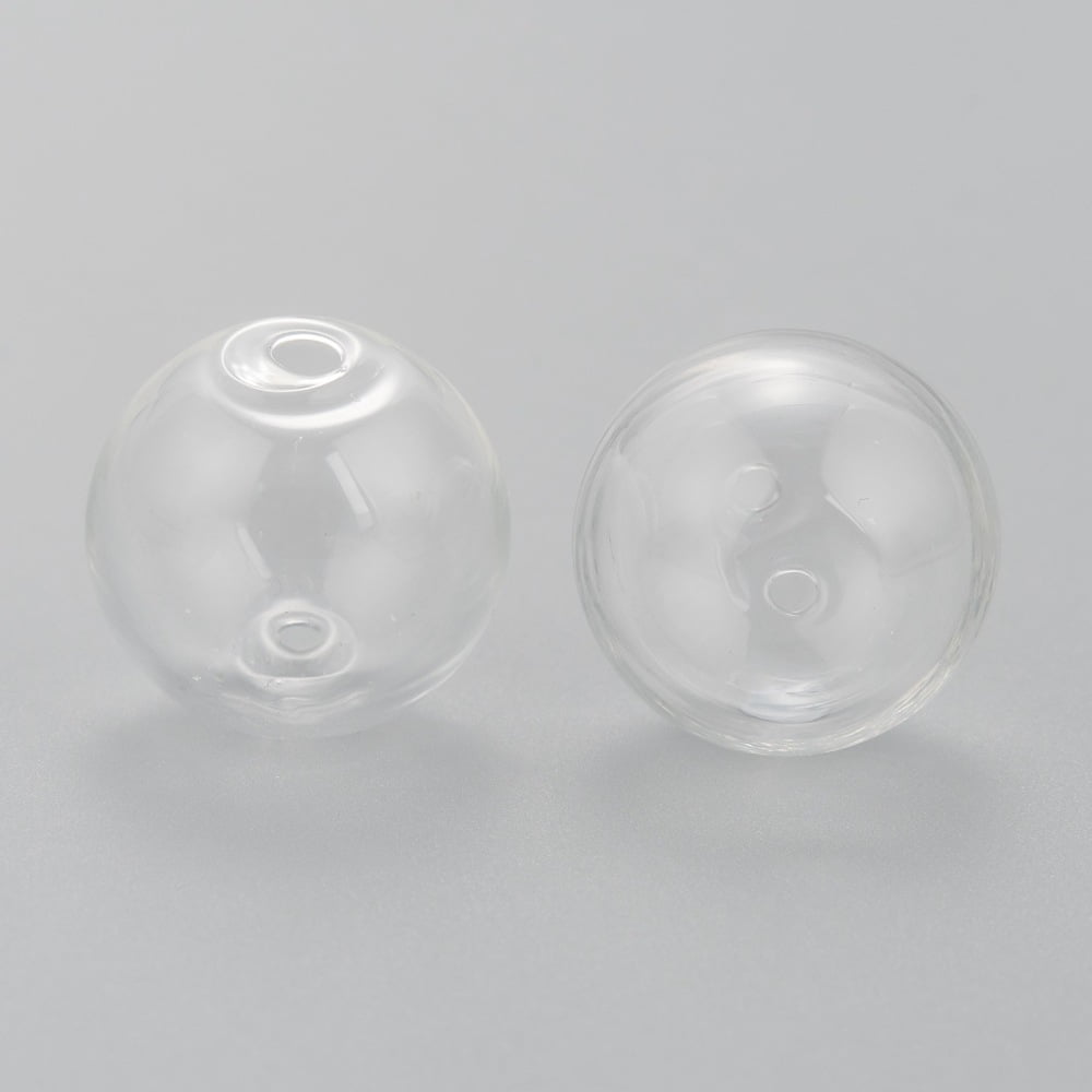 Handmade Two Holes Blown Glass Globe Beads Round Clear 20mm Hole: 2mm