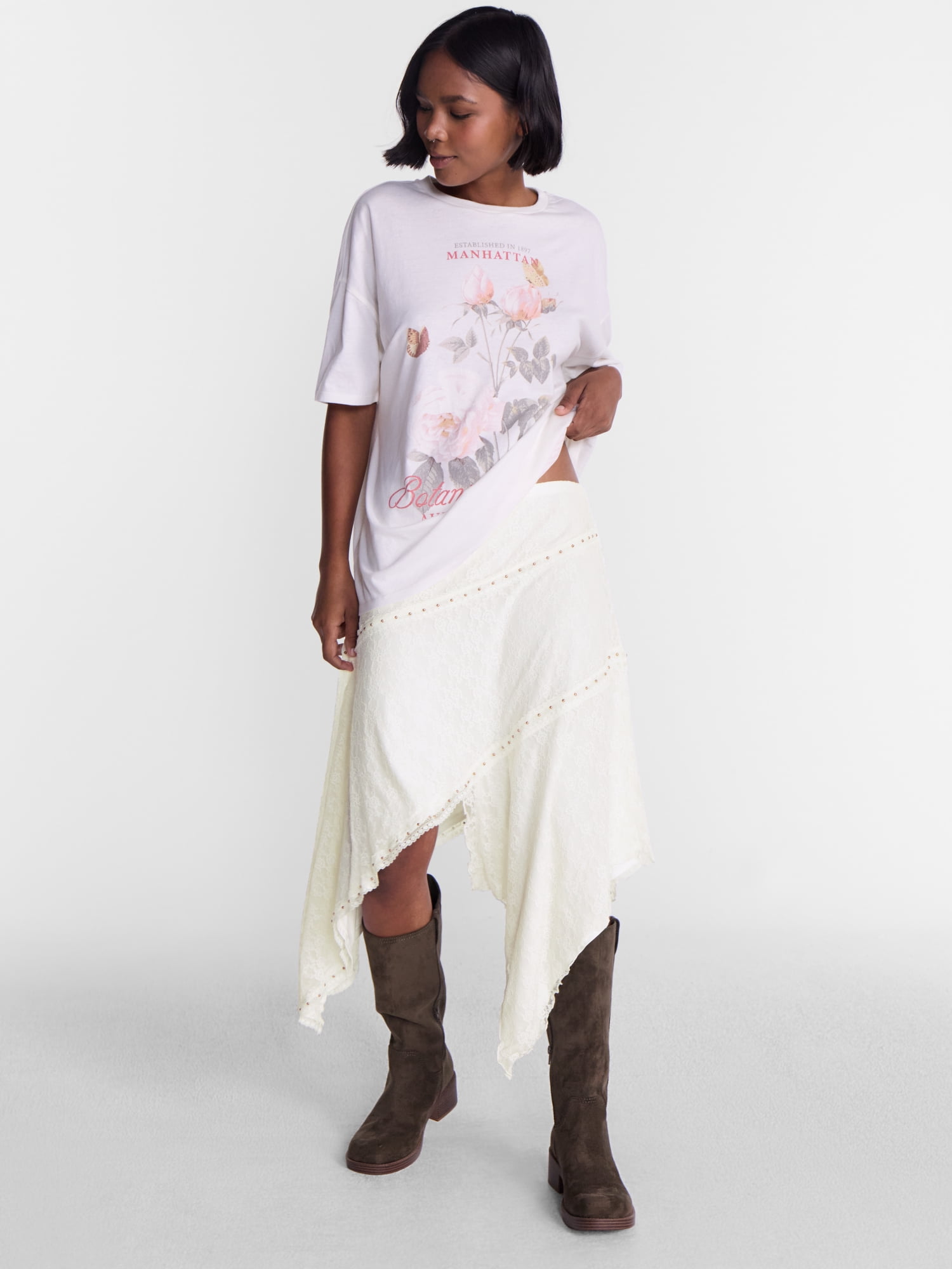 No Boundaries Asymmetrical Midi Skirt, Women’s XXS-XXL