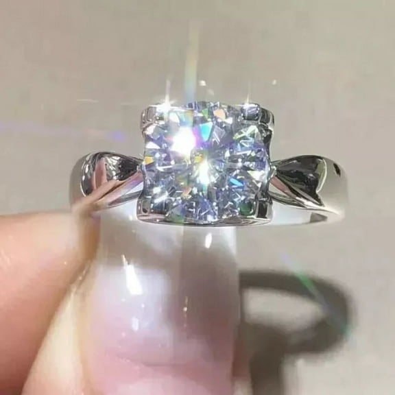 Siddheshwarjewels 2 Ct Round Cut White Lab-Created Solitaire Engagement Ring, Sterling Silver