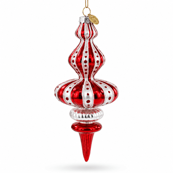 Candy Cane Carnival Swirl Finial Glass Christmas Ornament