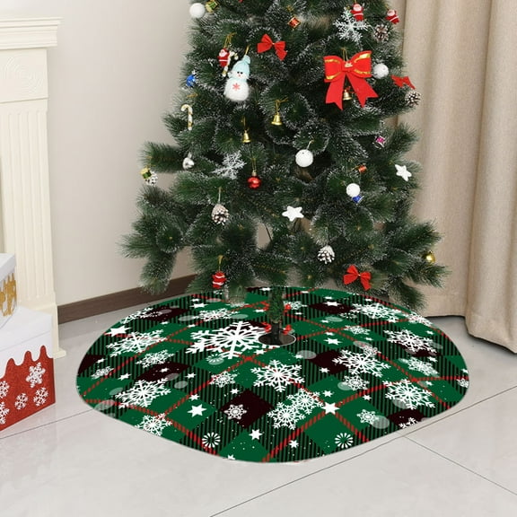 Christmas Tree Skirt - Santa Claus & Snowflake Print Exquisite Tree Bottom Decoration, Soft Plush Fabric Tree Skirt for home Decor, Fits All Sizes of Christmas Trees, 23.62in, Green