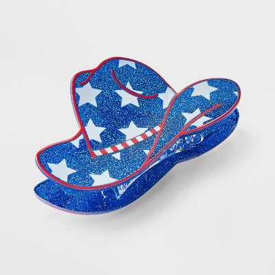 Americana Cowboy Hat Hair Claw Clip Red White Blue Patriotic Accessory