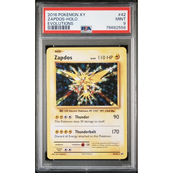 Graded 2016 Pokemon XY Evolutions Zapdos Holo PSA 9 #42 Trading Card