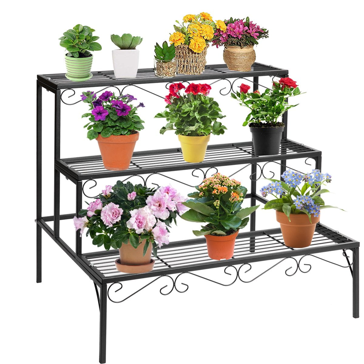 3 Tier Metal Flower Pot Herb Garden Corner Plant Stand Rack Step Display Ladder 