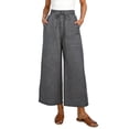 thumbnail image 3 of Cutuoiiu Summer Womens Solid Color Wide-Leg Pants Elastic High Waist Cropped Culottes with Side Pockets for Daily Gifts, 3 of 8