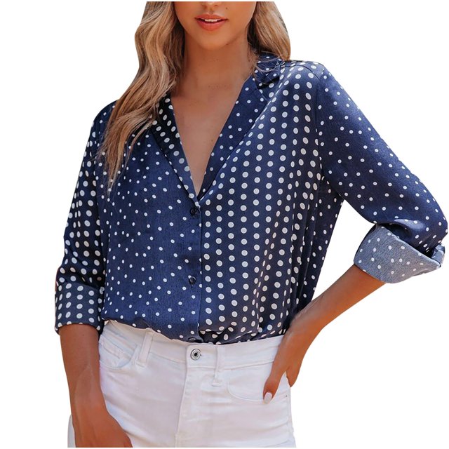 Blusa holgada de manga larga con cuello en V y punto ondulado a la moda para mujer Pompotops gfhjh5709