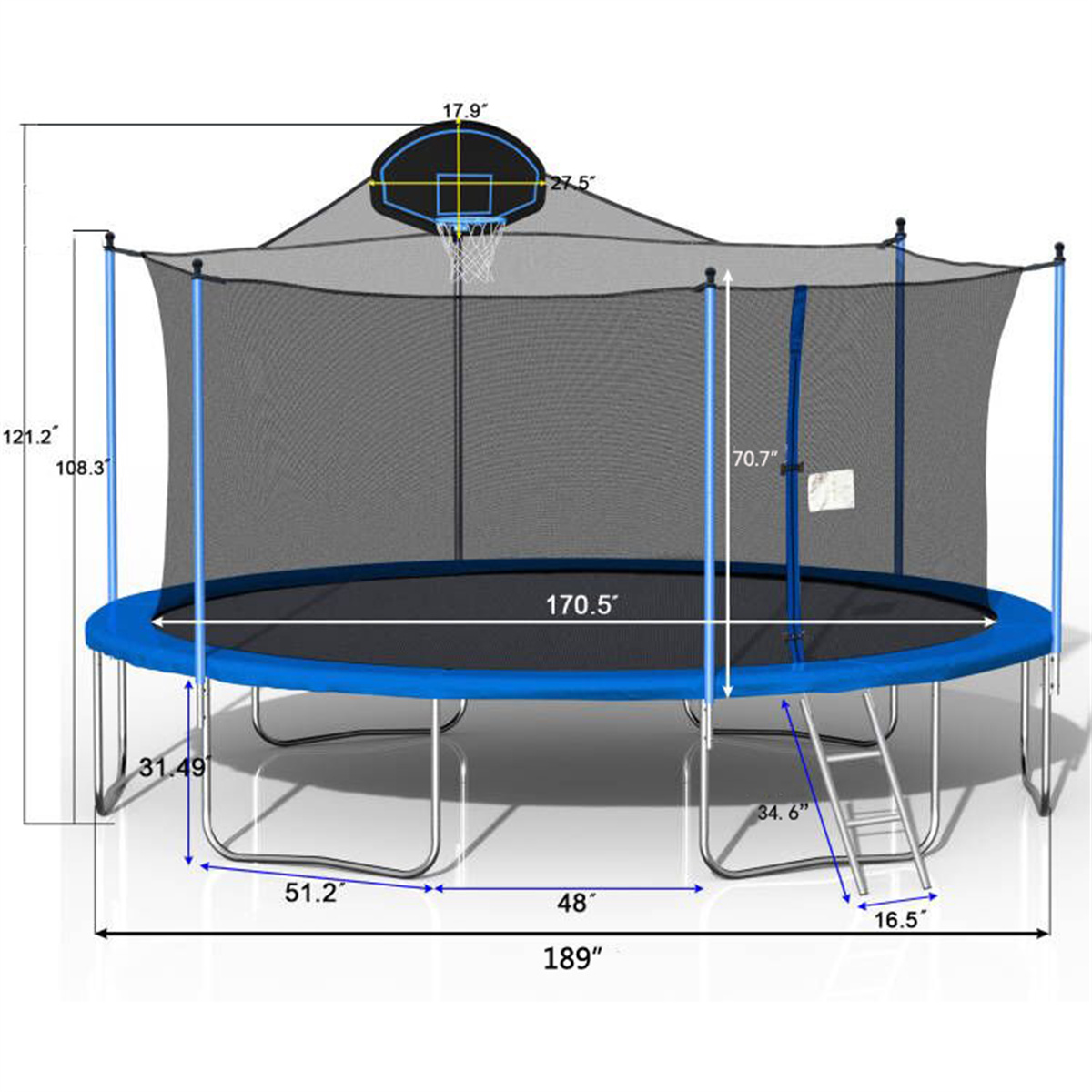 HighSound 16FT Trampoline with Basketball Hoop, Double-Sided Color Cover, Safety Enclosure Net & Ladder, 330 lbs Capacity for Kids & Adults