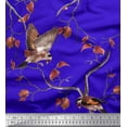 thumbnail image 1 of Soimoi Blue polyester Crepe Fabric Dry Leaves & American Goldfinch Bird Print Fabric by The Yard 52 Inch Wide, 1 of 2
