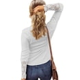 thumbnail image 2 of Camiseta de manga larga con cuello redondo para mujer, ropa informal ajustada con botones y costuras de encaje, Color liso, para otoño e invierno, nueva, 2 of 5