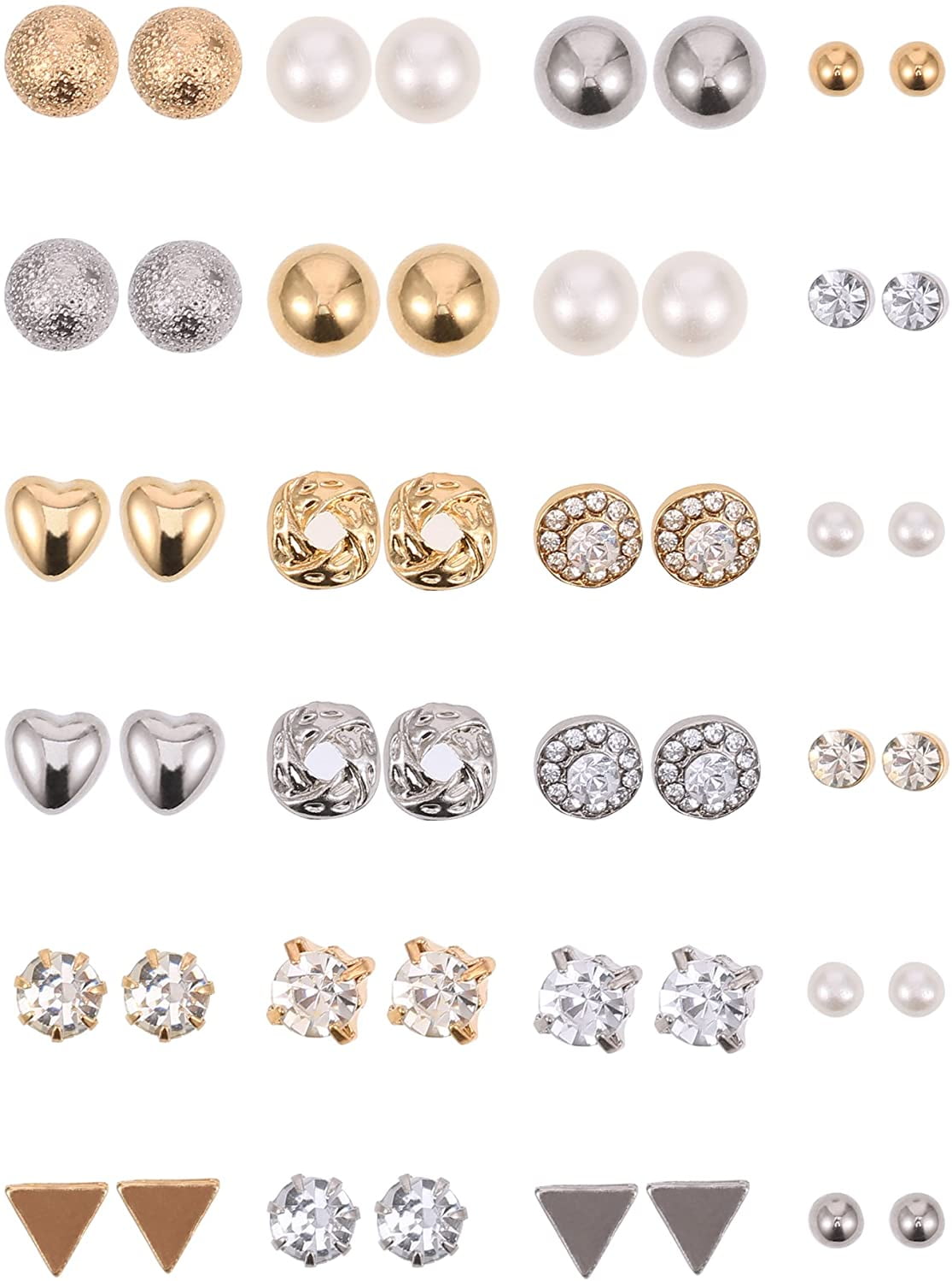 Women Stud Earrings Small Earring Set Crystal Pearl Earring Set Ear Stud Jewelry for Girls Women Men 24 Pairs