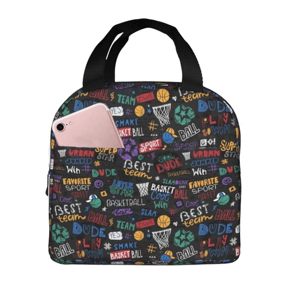 Picia Basketball Printed Lunch box Lunch bag for Men Women Large Capacity Lunchbox Reusable Lunch Bags Insulated Lunch Bag Lunch Box Cooler