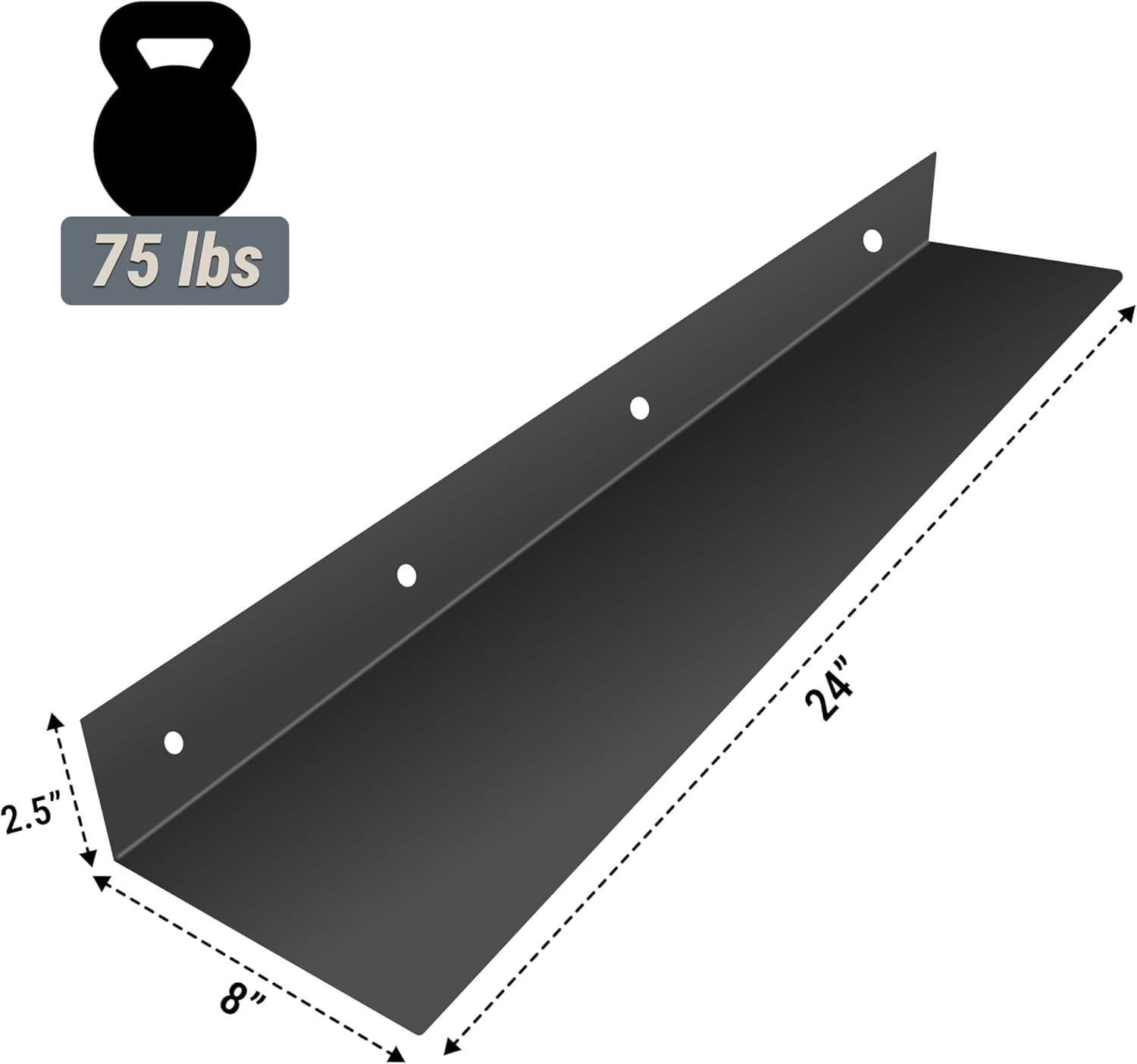 SIMOND STORE Linear Floating Shelf - Steel Industrial Heavy Duty Metal Wall Mounted DIY Designed Shelf (24" X 8" X 2.5", Powder Coated Black)