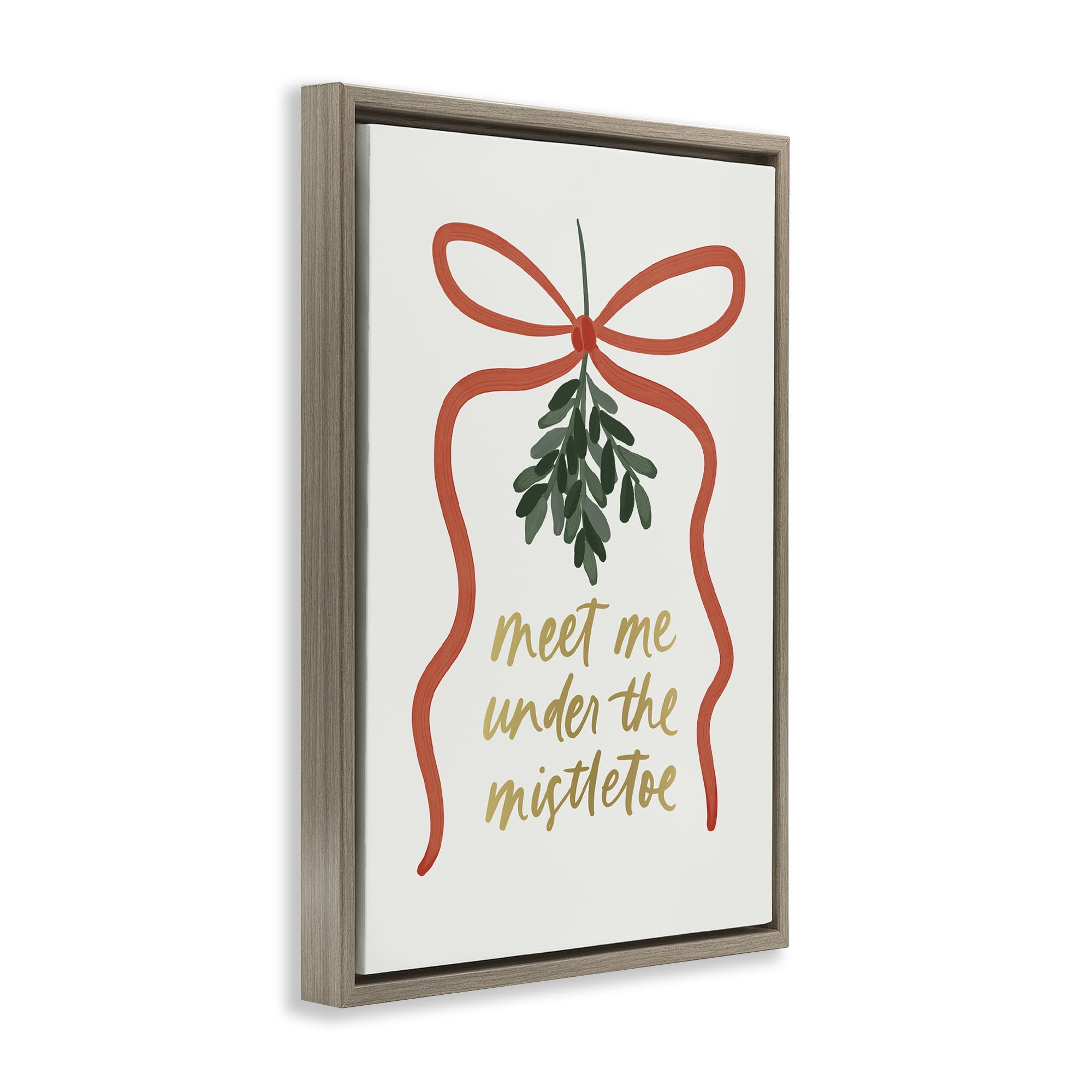 Stupell Industries Under Mistletoe Christmas Holiday Painting Brown Floater Framed Canvas Art Prints Wall Art, 17 x 25