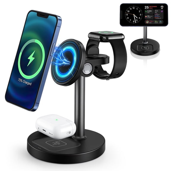 Cshidworld Wireless Charger, 15W Fast iPhone Charging Station, 3 in 1 Charger Stand for Multiple Apple Devices - iPhone 17 16e 16 15 14 Pro Max 13 12 11,Watch Series 2-11 SE Ultra, Airpods 4 3 2 Pro