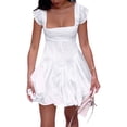 thumbnail image 4 of xiaxaixu Robe d'Été Décontractée pour Femmes Couleur Unie Col Carré Manches 1/4 Dos Nu Robe de Plage Vacances Fête Mini Robe, 4 of 7