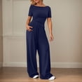 thumbnail image 2 of Pantalones anchos de mujer, traje de dos piezas: cintura elástica, cordón, diseño estampado, mezcla de lino ligero, conjunto de top y pantalón, tallas S-XXL., 2 of 6