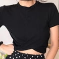 thumbnail image 2 of Women Crew Neck Crop Tops Tummy Cross Short Sleeve Sport Shirt Tank Tops, 2 of 4