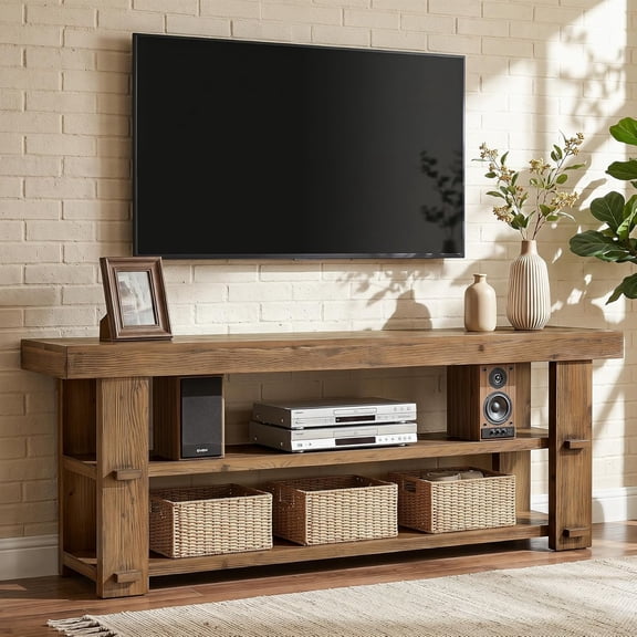 Tribesigns Solid Wood TV Stand for TVs Up to 65 inches, 55'' Media Console Television Stands for Living Room, Bedroom, Rustic Brown