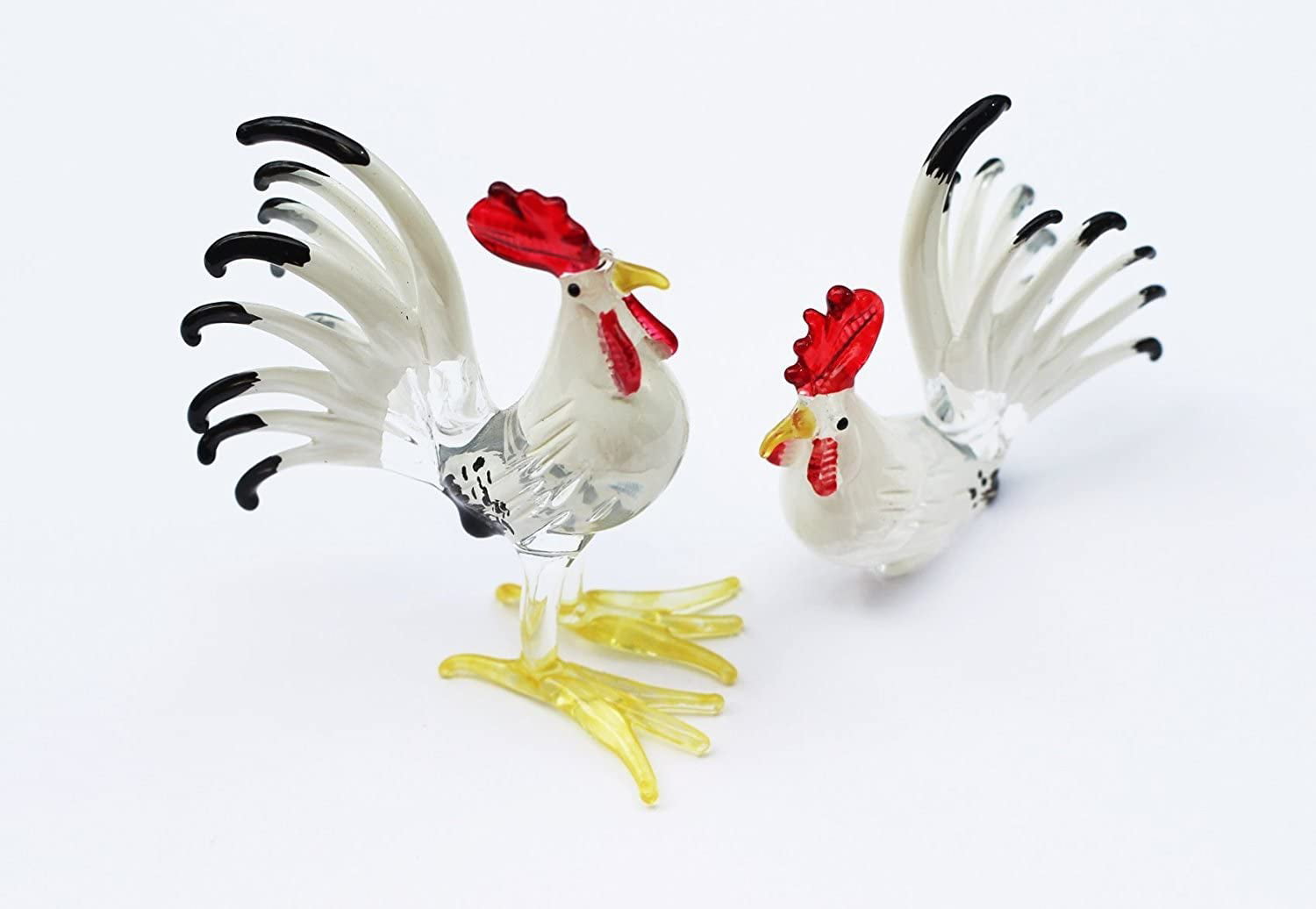 Farm MINIATURE HAND BLOWN Art GLASS Red Rooster Chicken Animal FIGURINE 