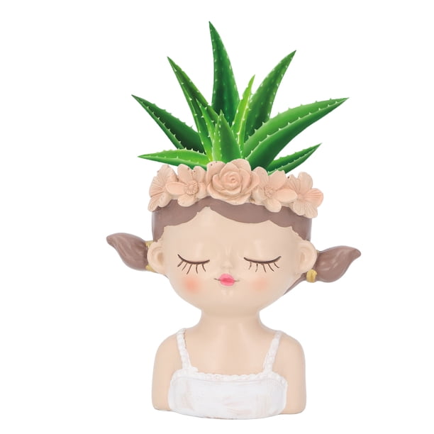 Maceta De Cara, Maceta De Niña, Resina De Forma Linda Para Cactus Para Interiores