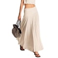 thumbnail image 2 of Women'S Solid Color Pleated Midi Skirt Versatile Fashion Casual Long Skirt Elegant White XL, 2 of 10