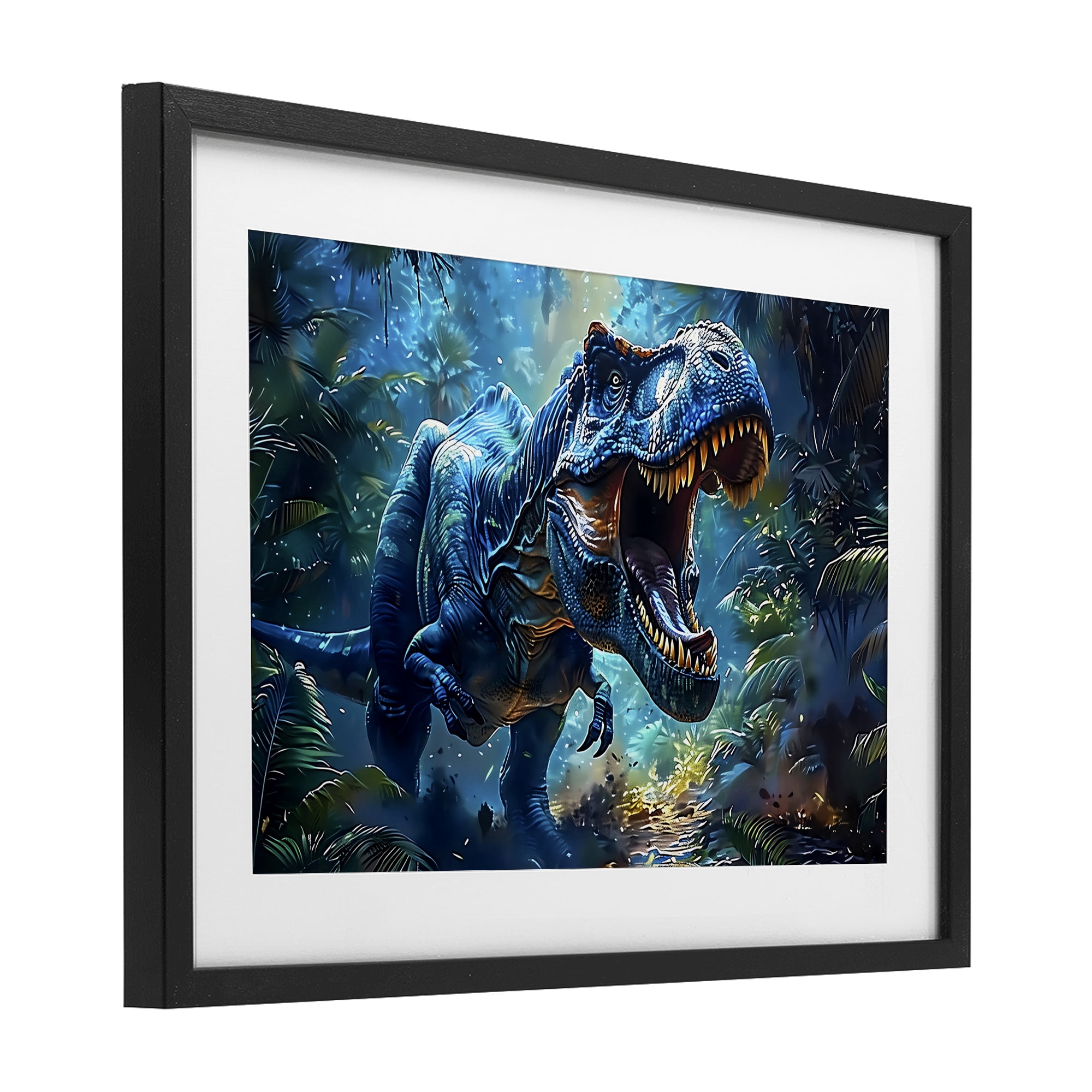 Stupell Industries Blue Toned Dinosaur Roar Black Framed Print Under Glass, design by Creative Studio