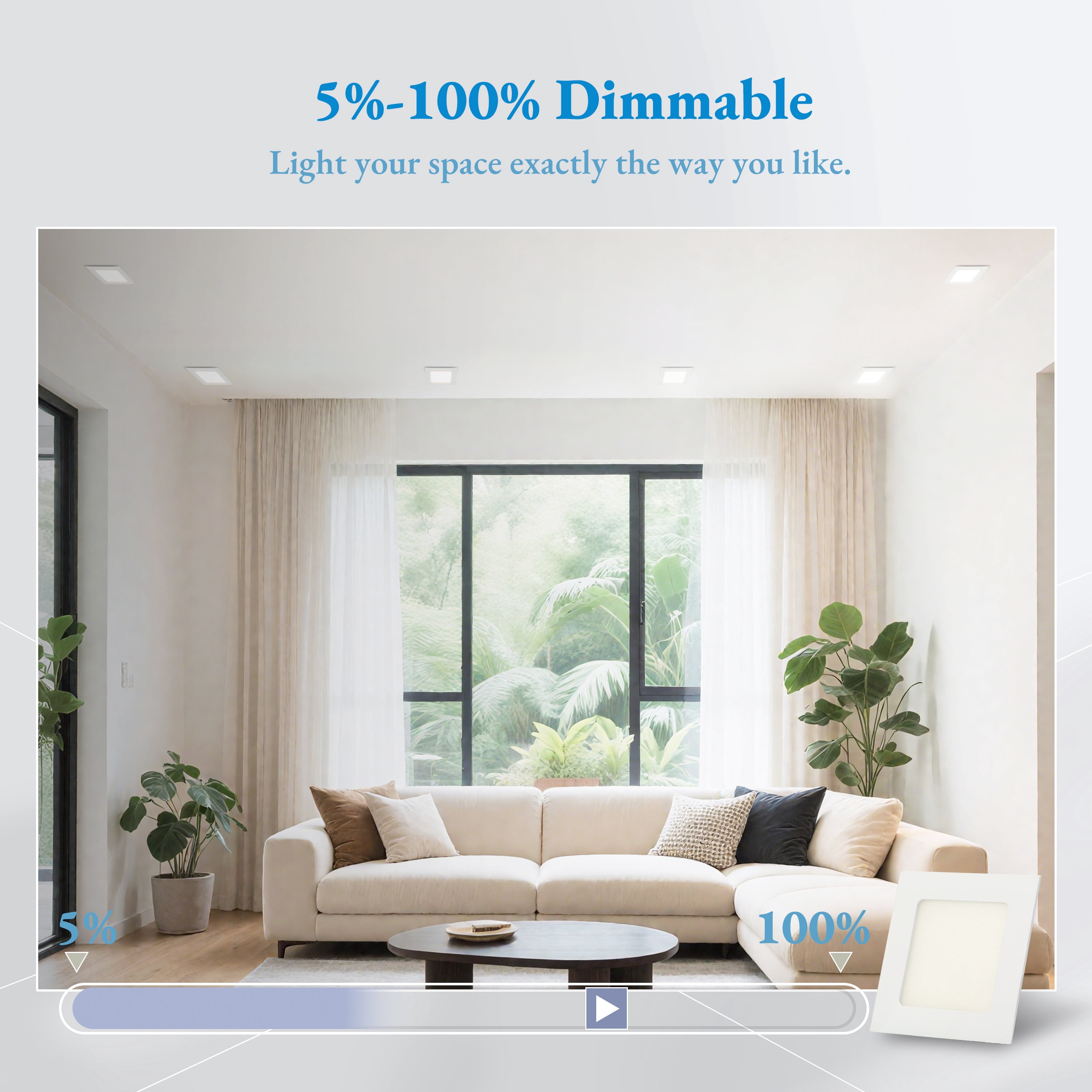 LNC 4 Inch Square LED Recessed Light,9W,3CCT,850LM,Dimmable,Canless,Energy Star,ETL Listed,for Kitchen,Living Room,Bedroom