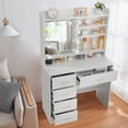 thumbnail image 6 of Jarbalai Makeup Vanity Table with Lights & Mirror, Vanity Desk for Girls, Dressing Table with Shelves, White, 6 of 10