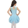 thumbnail image 2 of Sxiwei Kids Girls Figure Ice Skating Leotard Dress Mesh Splice Rhinestone Roller Skating Dance Light Blue 12, 2 of 7