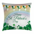 thumbnail image 1 of St. Patrick's Day Throw Pillow Cushion Cover, Celebration Greeting with Rainbow and Flags Lucky Clovers Shamrock Plant, Decorative Square Accent Pillow Case, 24 X 24 Inches, Multicolor, by Ambesonne, 1 of 2