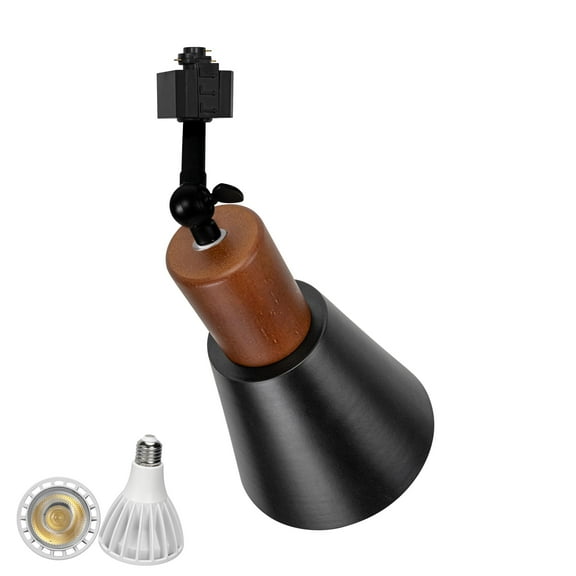 KAYYELAMP H System Adjustable Titl Angle Track Lighting Full Spectrum 6000K 25W Bulb Walnut Base Black Metal Shade Vintage Design for Farmhouse Kitchen Plant Rooms