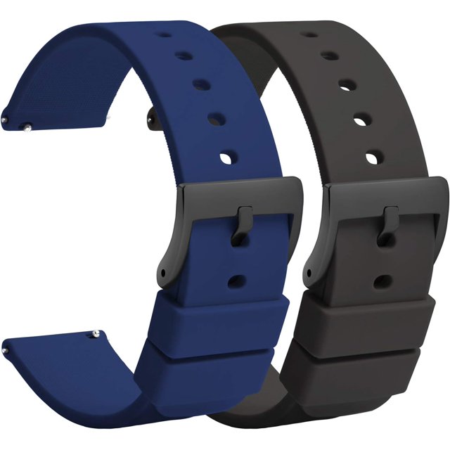 HAHDAXIA 2PCS Silicone Watch Strap 20mm Quick Release - Black Soft Rubber Watch Band Replacement - Waterproof Military Style Watch Strap for Men Ladies - for Smart watch Strap Clasp Buckle