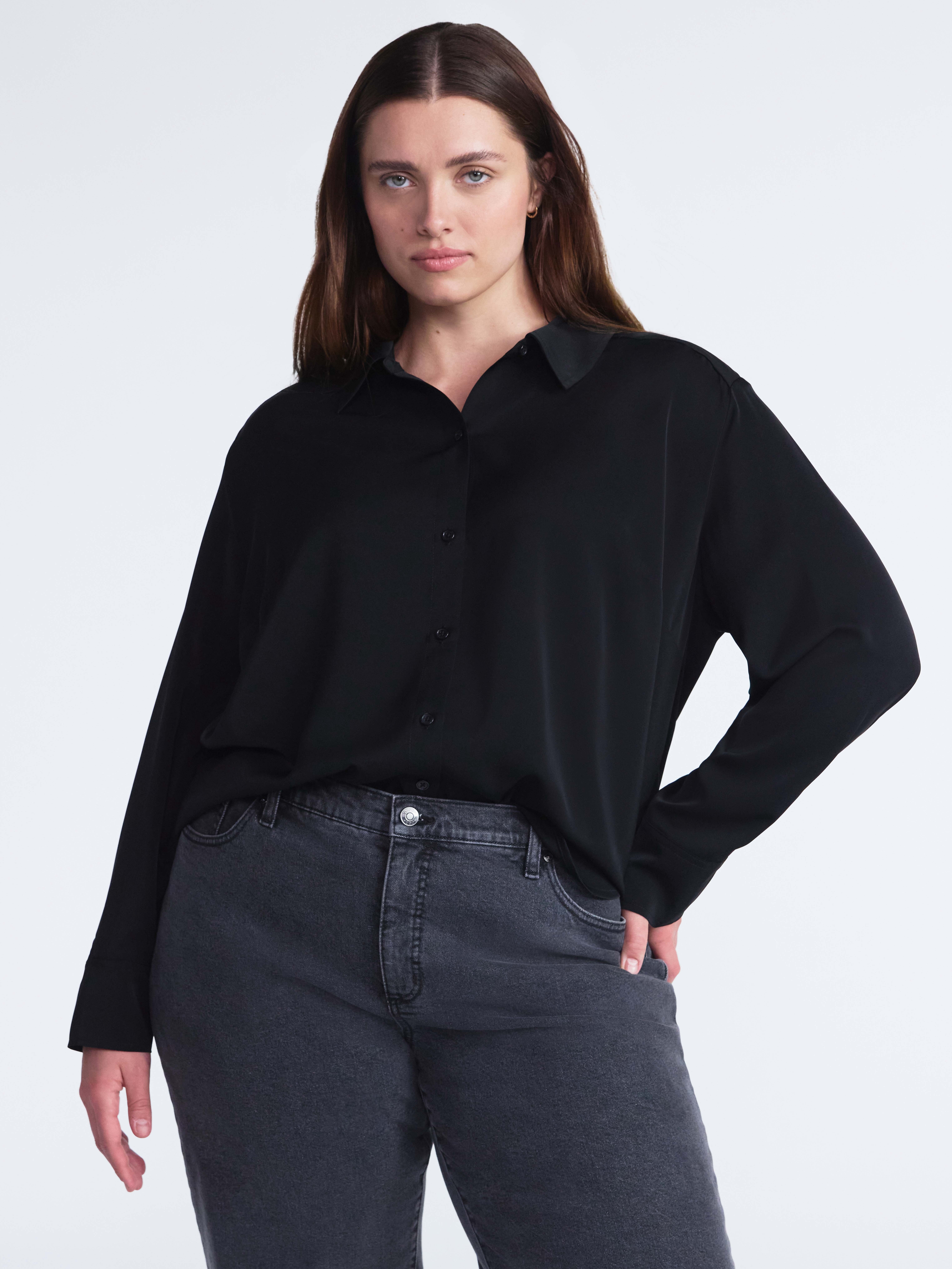 Scoop Women’s and Women’s Plus Relaxed Fit Button Front Shirt, Sizes XS-4X