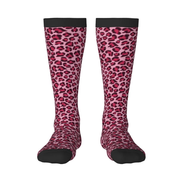 Fotbe Rose Leopard Print Calcetas Divertidas Estampadas para Hombre y Mujer, Calcetas de Algodón hasta la Rodilla para Caminar, Correr, Enfermería y Embarazo