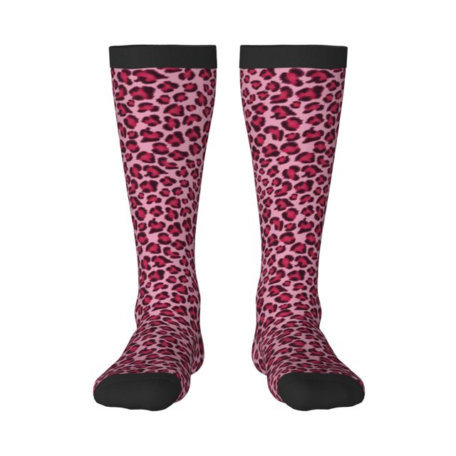 Fotbe Rose Leopard Print Calcetas Divertidas Estampadas para Hombre y Mujer, Calcetas de Algodón hasta la Rodilla para Caminar, Correr, Enfermería y Embarazo