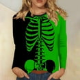 thumbnail image 2 of Patlollav Womens Winter Tees Casual Color Matching Skeleton Print Round Neck Loose T-Shirt Long Sleeve Shirt, 2 of 6
