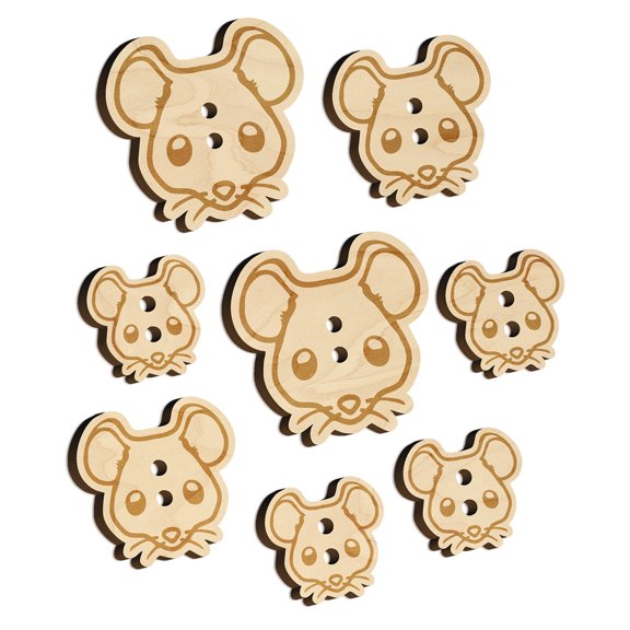Cute Mouse Face Wood Buttons for Crochet Knitting Sewing DIY Craft - Various Sizes (8pcs)