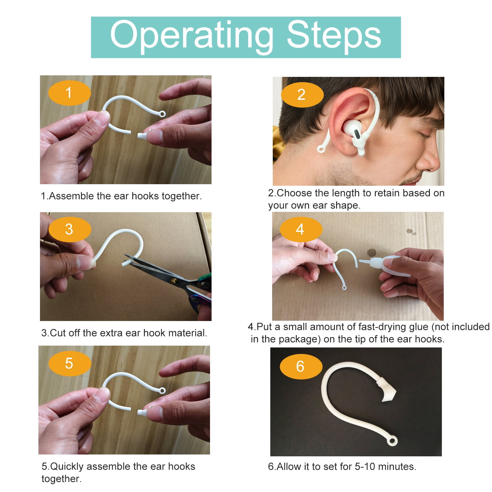 Adjustable Ear Hooks Compatible with AirPods 4, 3, 1, 2 and Pro & All in-Ear Headphones with Stems - 2 Pairs Secure & Comfortable Prevent Falls Ear Holders for Headphones - Easy to Install-CHKYWAIY thumbnail 14