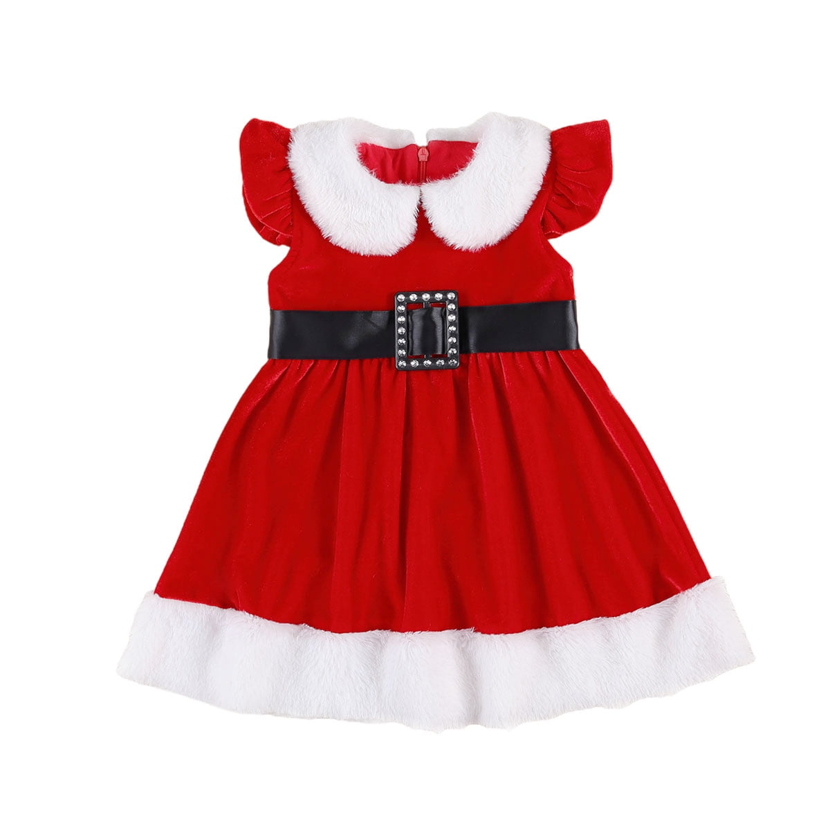 Christmas Baby Kids Girls Fly Sleeve Dress Toddler Velet Xmas Party Skater Dress 