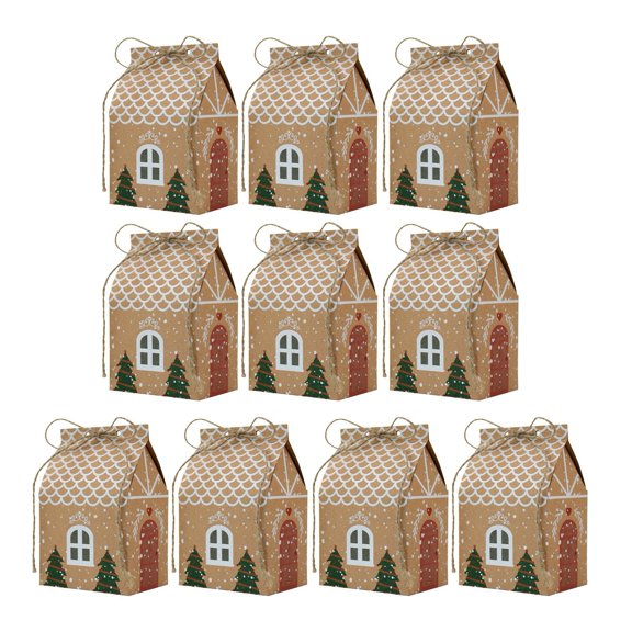 Shoreew Christmas Gift Box with Handle Paper House Shape Packaging for Candies Cookies Jewelry Creative Holiday Present Wrapping