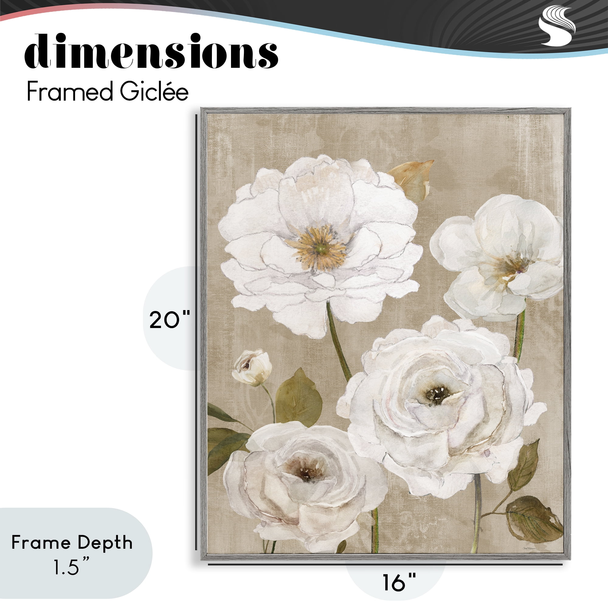 Stupell Industries Rustic Blooms in White Gray Framed Giclee Art, design by Carol Robinson