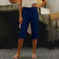 thumbnail image 4 of MLQIDK Navy Linen Capri Pants for Women Linen Shorts High Waisted Knee Length Light Weight Pants Dressy Casual Pedal Pushers with Pockets Navy 3XL, 4 of 7